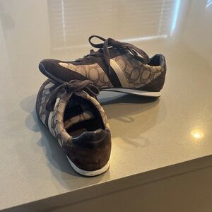 Coach Brown and Tan Signature Logo Sneakers